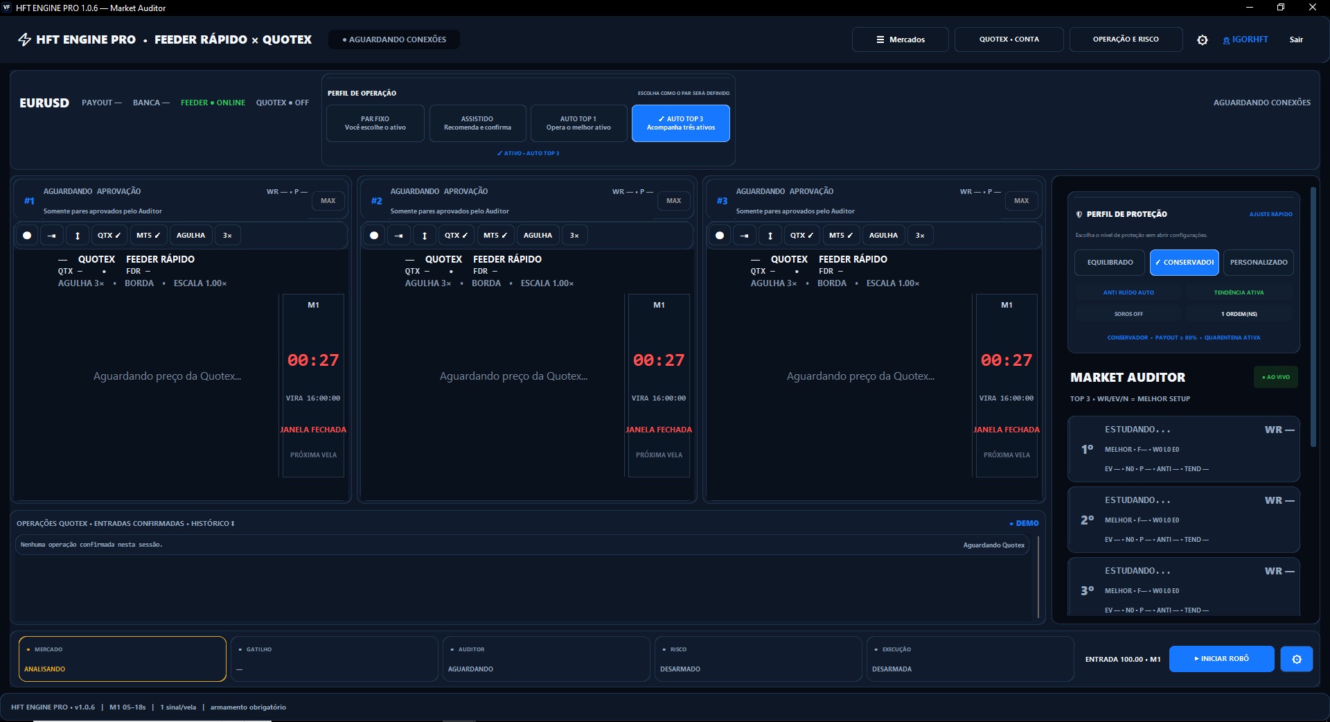 Dashboard original do HFT Engine Pro em Auto Top 3